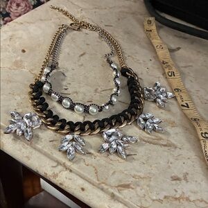 Elegant Gold tone Crystal, Pearl Statement Necklace